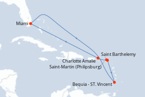 carte itinéraire croisière Caraïbes Bahamas 9 jours au départ du port de Miami