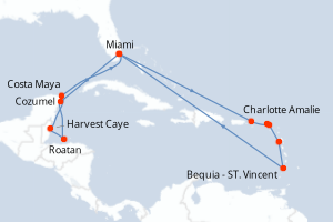 carte itinéraire croisière Caraïbes Bahamas 17 jours au départ du port de Miami