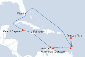 carte itinéraire croisière Caraïbes Bahamas 13 jours au départ du port de Miami