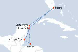 carte itinéraire croisière Caraïbes Bahamas 7 jours au départ du port de Miami