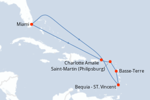 carte itinéraire croisière Caraïbes Bahamas 9 jours au départ du port de Miami