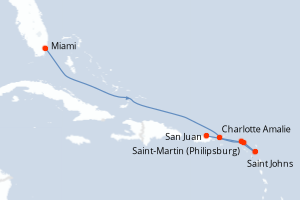 carte itinéraire croisière Caraïbes Bahamas 7 jours au départ du port de Miami