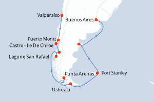 carte itinéraire croisière Amérique du Sud 21 jours au départ du port de Valparaíso