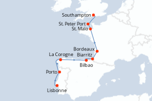 carte itinéraire croisière Europe du Nord 10 jours au départ du port de Lisbonne