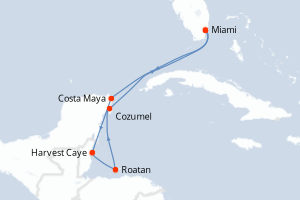 carte itinéraire croisière Caraïbes Bahamas 7 jours au départ du port de Miami