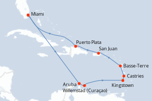 carte itinéraire croisière Caraïbes Bahamas 12 jours au départ du port de Miami