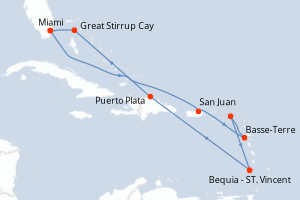 carte itinéraire croisière Caraïbes Bahamas 10 jours au départ du port de Miami
