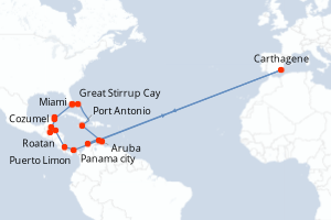 carte itinéraire croisière Caraïbes Bahamas 20 jours au départ du port de Miami