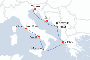 carte itinéraire croisière Sicile 7 jours au départ du port de Civitavecchia - Rome