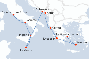 carte itinéraire croisière Sicile 10 jours au départ du port de Civitavecchia - Rome
