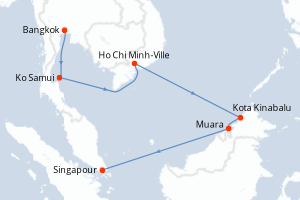 carte itinéraire croisière Asie 10 jours au départ du port de Bangkok