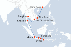 carte itinéraire croisière Asie 14 jours au départ du port de Benoa
