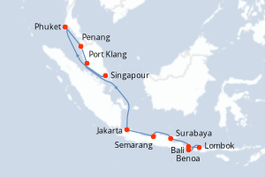 carte itinéraire croisière Asie 12 jours au départ du port de Singapour
