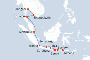 carte itinéraire croisière Asie 14 jours au départ du port de Benoa