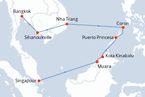 carte itinéraire croisière Asie 11 jours au départ du port de Bangkok