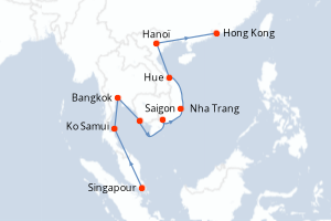 carte itinéraire croisière Asie 14 jours au départ du port de Singapour