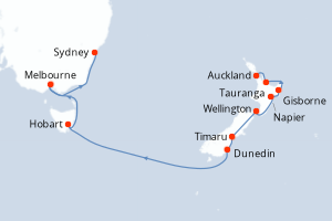 carte itinéraire croisière Australie Nouvelle Zélande 14 jours au départ du port de Auckland
