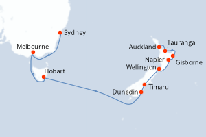 carte itinéraire croisière Australie Nouvelle Zélande 14 jours au départ du port de Sydney