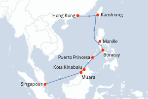 carte itinéraire croisière Asie 11 jours au départ du port de Singapour