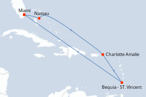 Carte de l'itinéraire de croisière Miami-Miami d'une durée de 7 jours
