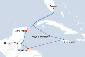 Carte de l'itinéraire de croisière Miami-Miami d'une durée de 9 jours