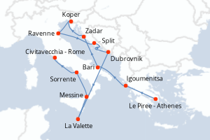 carte itinéraire croisière Sicile 13 jours au départ du port de Le Piree - Athenes