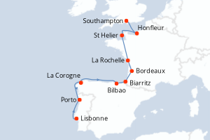carte itinéraire croisière Europe du Nord 11 jours au départ du port de Lisbonne