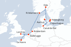 carte itinéraire croisière Europe du Nord 11 jours au départ du port de Le Havre