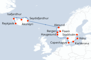 carte itinéraire croisière Fjörds norvégiens 14 jours au départ du port de Stockholm