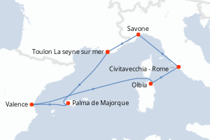 carte itinéraire croisière Sardaigne 7 jours au départ du port de Toulon La seyne sur mer