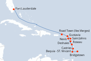 carte itinéraire croisière Caraïbes Bahamas 11 jours au départ du port de Bridgetown