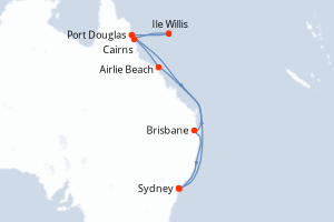 carte itinéraire croisière Australie Nouvelle Zélande 11 jours au départ du port de Sydney