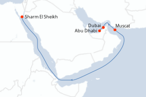 Carte de l'itinéraire de croisière Abu Dhabi-Sharm El Sheikh d'une durée de 9 jours
