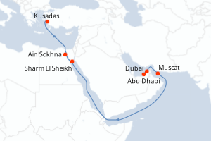 carte itinéraire croisière Moyen-Orient Dubaï 13 jours au départ du port de Abu Dhabi