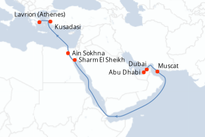 carte itinéraire croisière Moyen-Orient Dubaï 14 jours au départ du port de Abu Dhabi