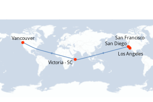 carte itinéraire croisière Alaska 7 jours au départ du port de Los Angeles