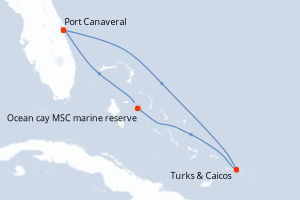 Carte de l'itinéraire de croisière Port Canaveral-Port Canaveral d'une durée de 5 jours