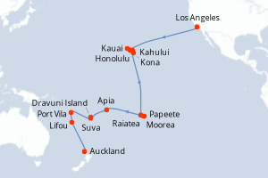 carte itinéraire croisière Australie Nouvelle Zélande 31 jours au départ du port de Los Angeles