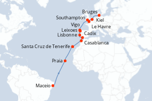 carte itinéraire croisière Europe du Nord 21 jours au départ du port de Maceio