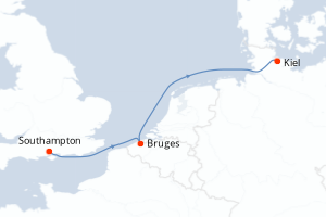 carte itinéraire croisière Europe du Nord 4 jours au départ du port de Southampton