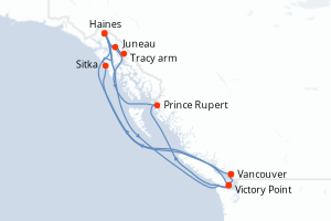carte itinéraire croisière Alaska 7 jours au départ du port de Vancouver