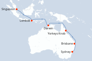 carte itinéraire croisière Australie Nouvelle Zélande 15 jours au départ du port de Singapour