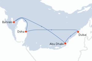 Carte de l'itinéraire de croisière Abu Dhabi-Abu Dhabi d'une durée de 7 jours