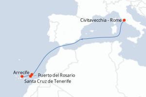carte itinéraire croisière Iles Canaries 6 jours au départ du port de Civitavecchia - Rome