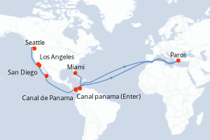 carte itinéraire croisière Caraïbes Bahamas 19 jours au départ du port de Seattle