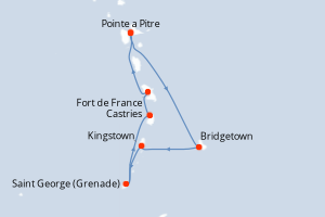 carte itinéraire croisière Caraïbes Bahamas 7 jours au départ du port de Pointe a Pitre