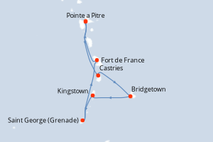 carte itinéraire croisière Caraïbes Bahamas 7 jours au départ du port de Pointe a Pitre