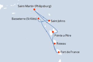 carte itinéraire croisière Caraïbes Bahamas 7 jours au départ du port de Pointe a Pitre