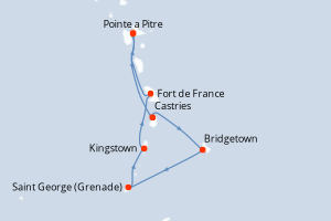 carte itinéraire croisière Caraïbes Bahamas 7 jours au départ du port de Pointe a Pitre