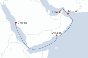 carte itinéraire croisière Mer Rouge Océan Indien 8 jours au départ du port de Dubai